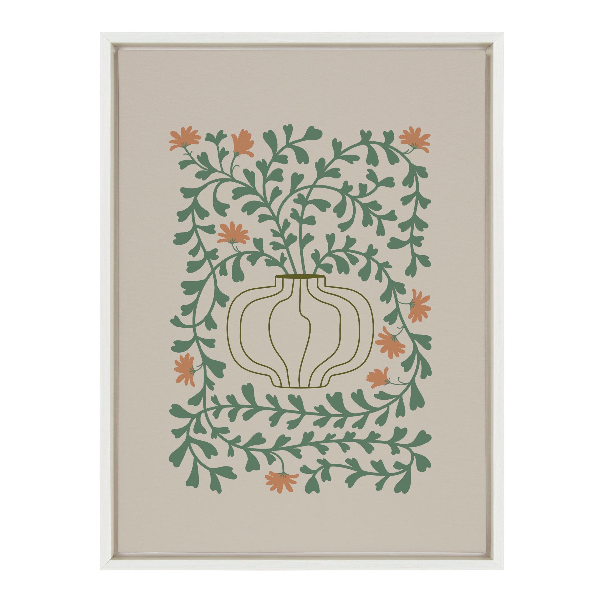 Sylvie Colorful Abstract Retro Floral Green and Orange Framed Canvas by The Creative Bunch Studio