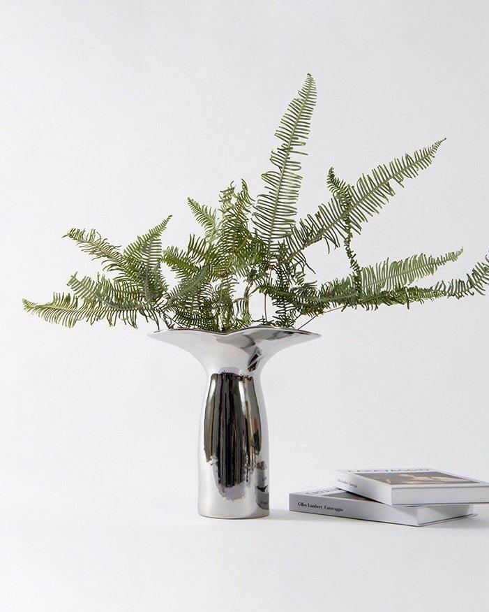 Handmade Modern Silver Bloom Vase, Ceramic Botanica Centrepiece Vase - PRHOMZ