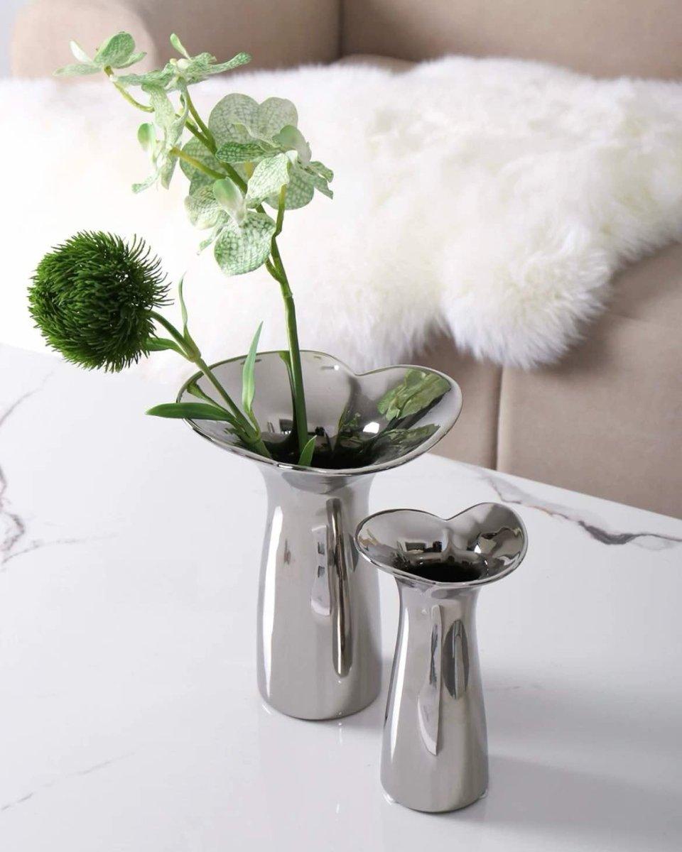 Handmade Modern Silver Bloom Vase, Ceramic Botanica Centrepiece Vase - PRHOMZ