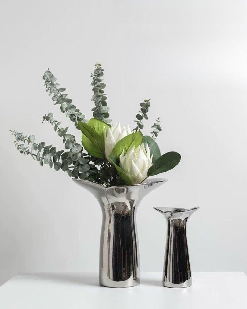 Handmade Modern Silver Bloom Vase, Ceramic Botanica Centrepiece Vase - PRHOMZ