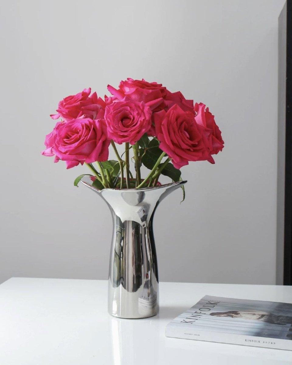 Handmade Modern Silver Bloom Vase, Ceramic Botanica Centrepiece Vase - PRHOMZ