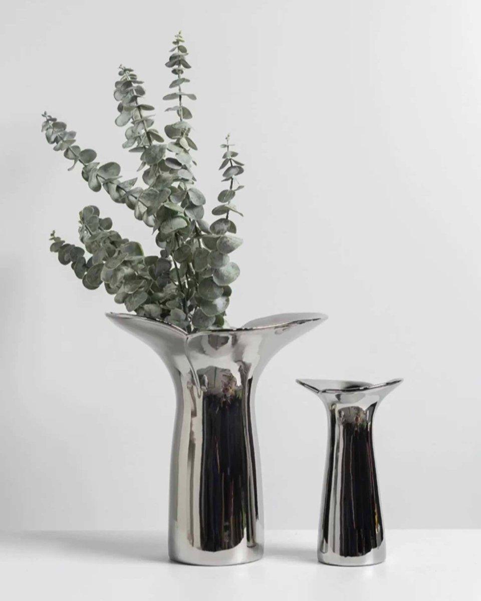 Handmade Modern Silver Bloom Vase, Ceramic Botanica Centrepiece Vase - PRHOMZ