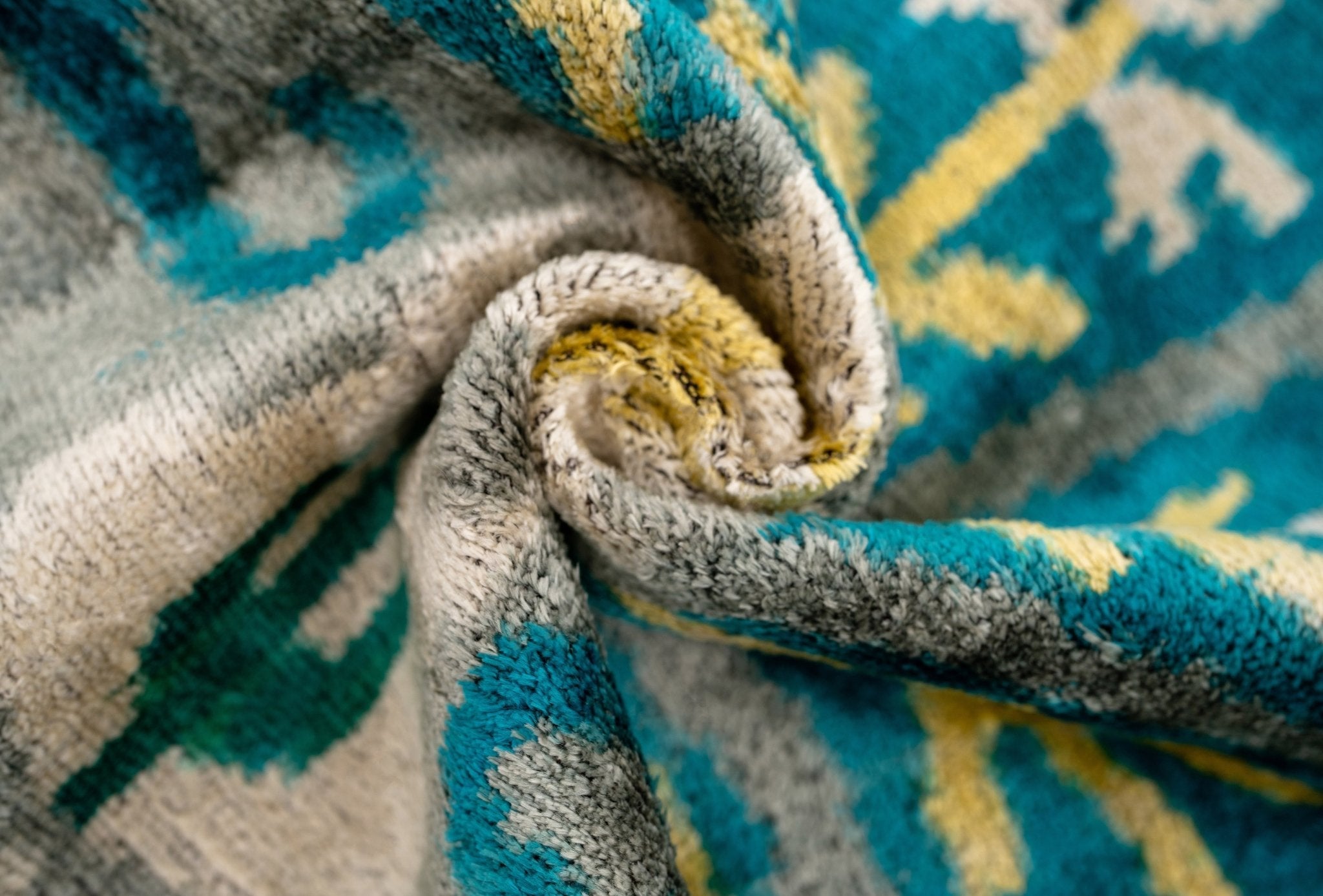 Handmade Velvet Throw Pillow with Turquoise and Yellow Ikat Design - High-Quality 20x20 Inch Decorative Accent with Premium Down Feather Insert-1