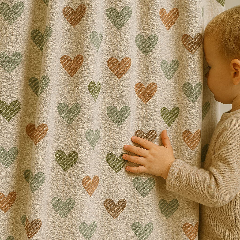Heart Print Linen Nursery Curtains – Custom Sizes, Blackout or Cotton Lined – Rod Pocket & Track Compatible-0