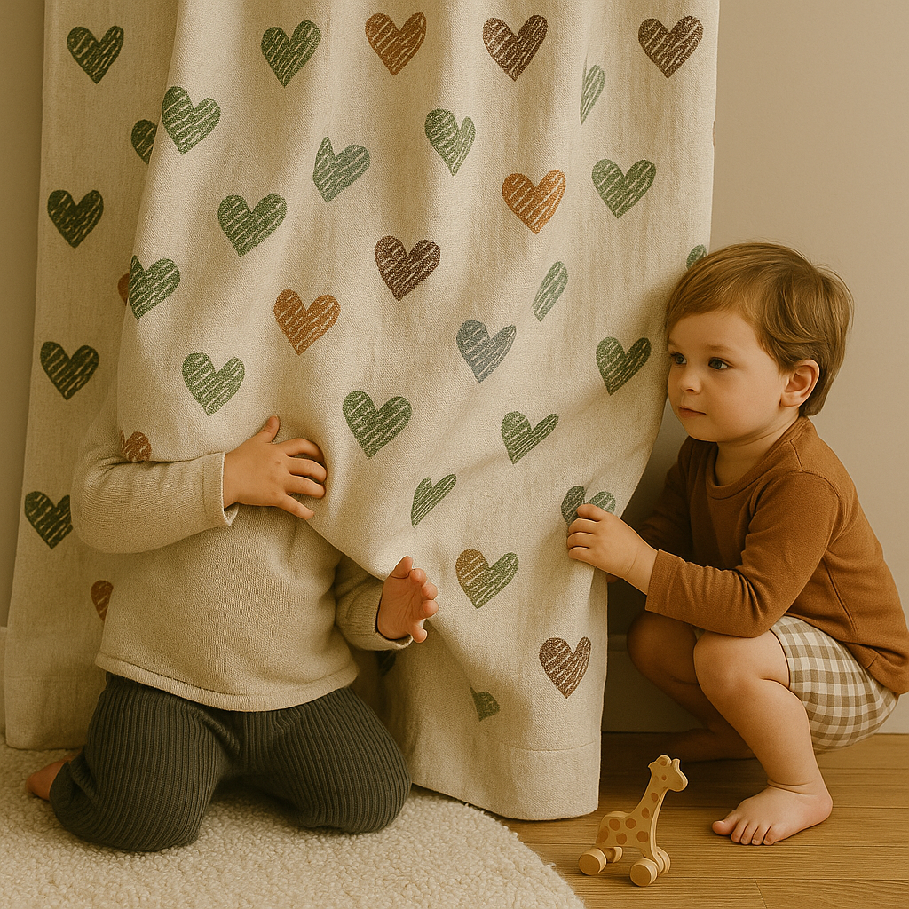 Heart Print Linen Nursery Curtains – Custom Sizes, Blackout or Cotton Lined – Rod Pocket & Track Compatible-1
