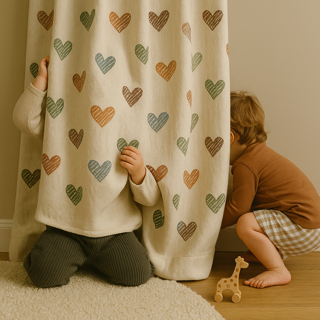Heart Print Linen Nursery Curtains – Custom Sizes, Blackout or Cotton Lined – Rod Pocket & Track Compatible-2