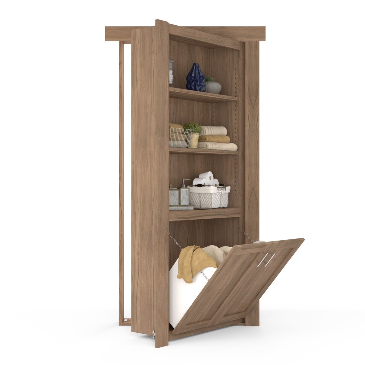 Hidden Flush Mount Walnut Hamper Door