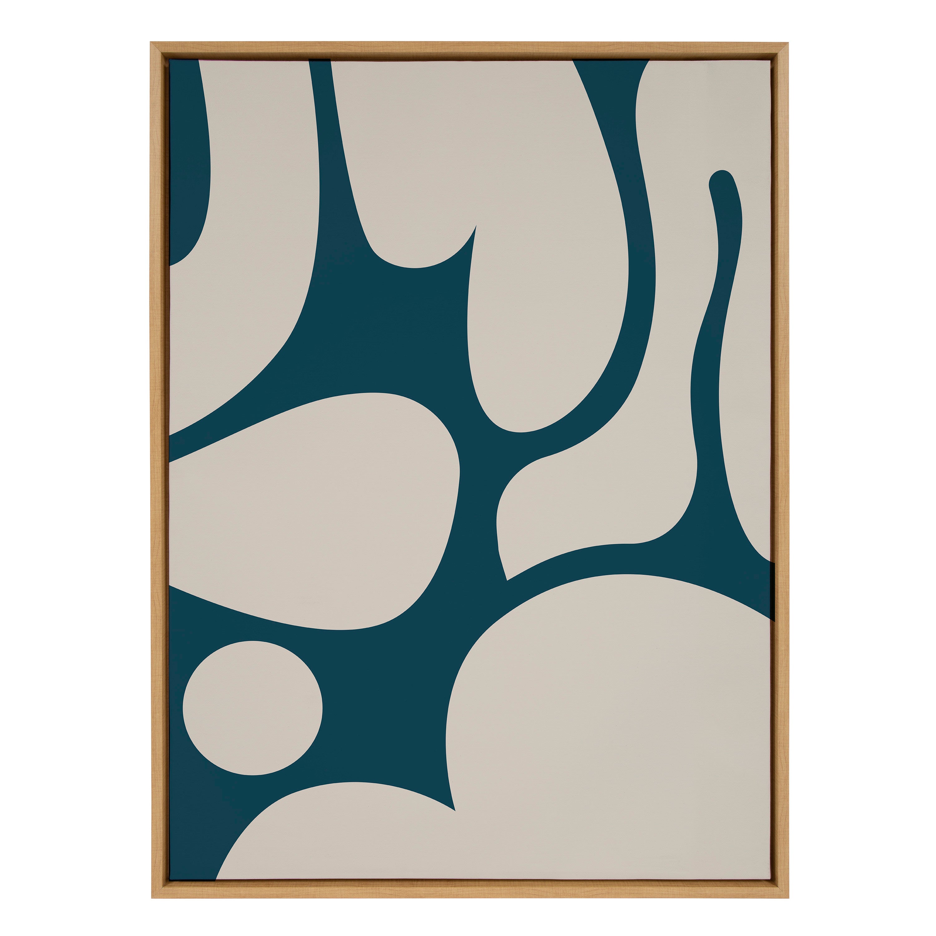 Sylvie Groovy Happy Abstract Dark Green Teal and Tan Framed Canvas by The Creative Bunch Studio