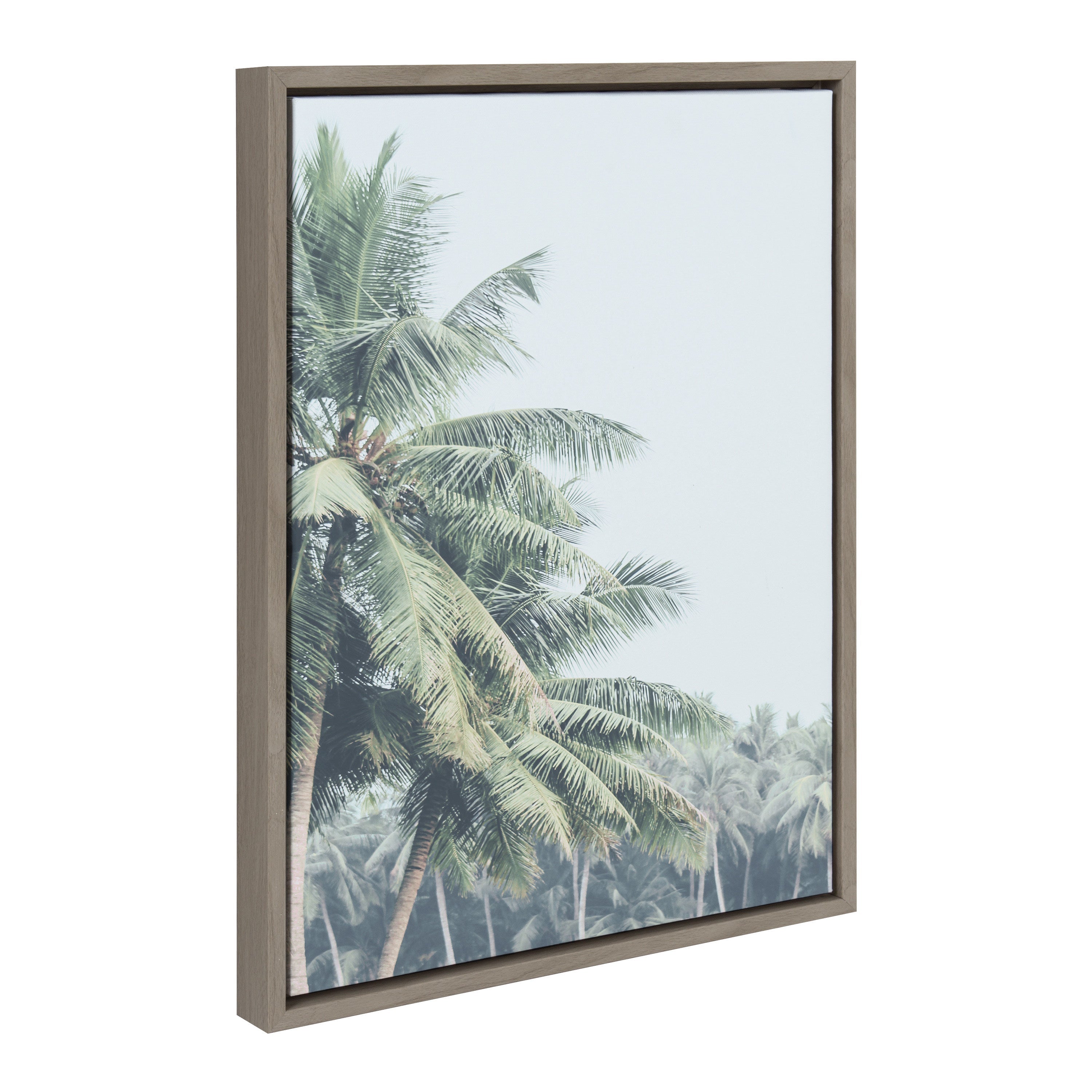 Sylvie Pale Green Coconut Palm Trees Framed Canvas by The Creative Bunch Studio