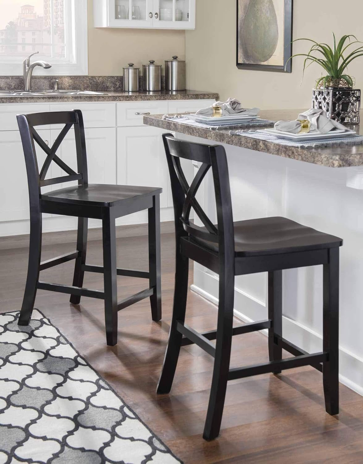 Black X Back Counter Stool 16W 37H Rubberwood Bar Stool