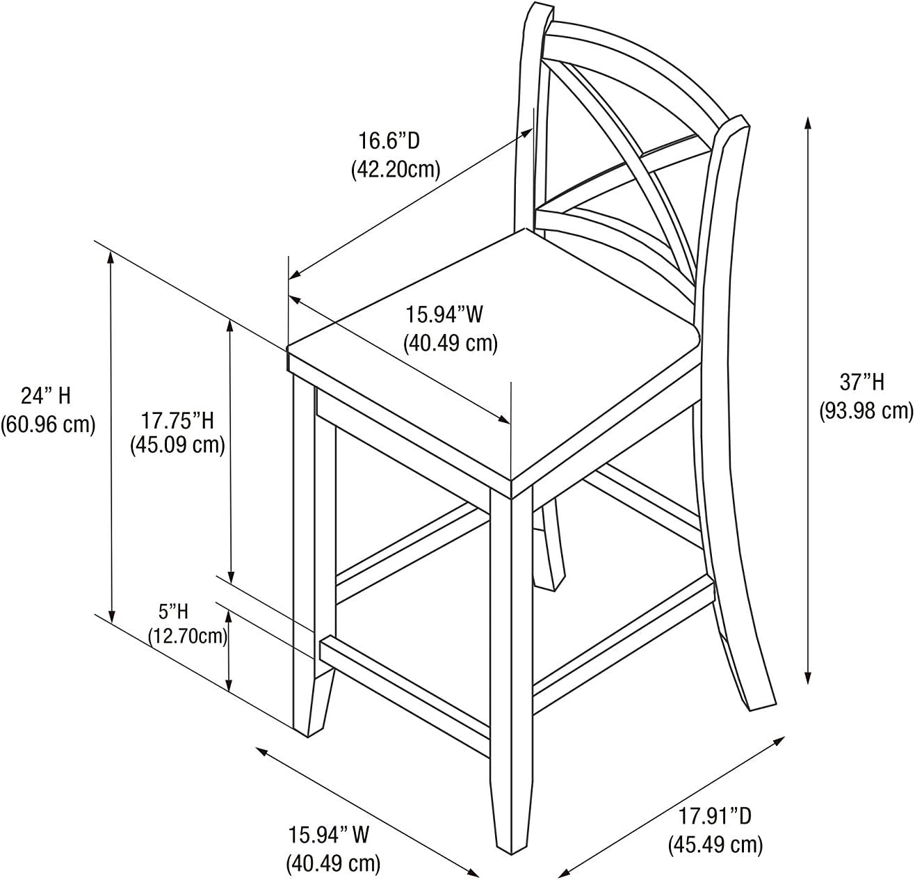 Black X Back Counter Stool 16W 37H Rubberwood Bar Stool