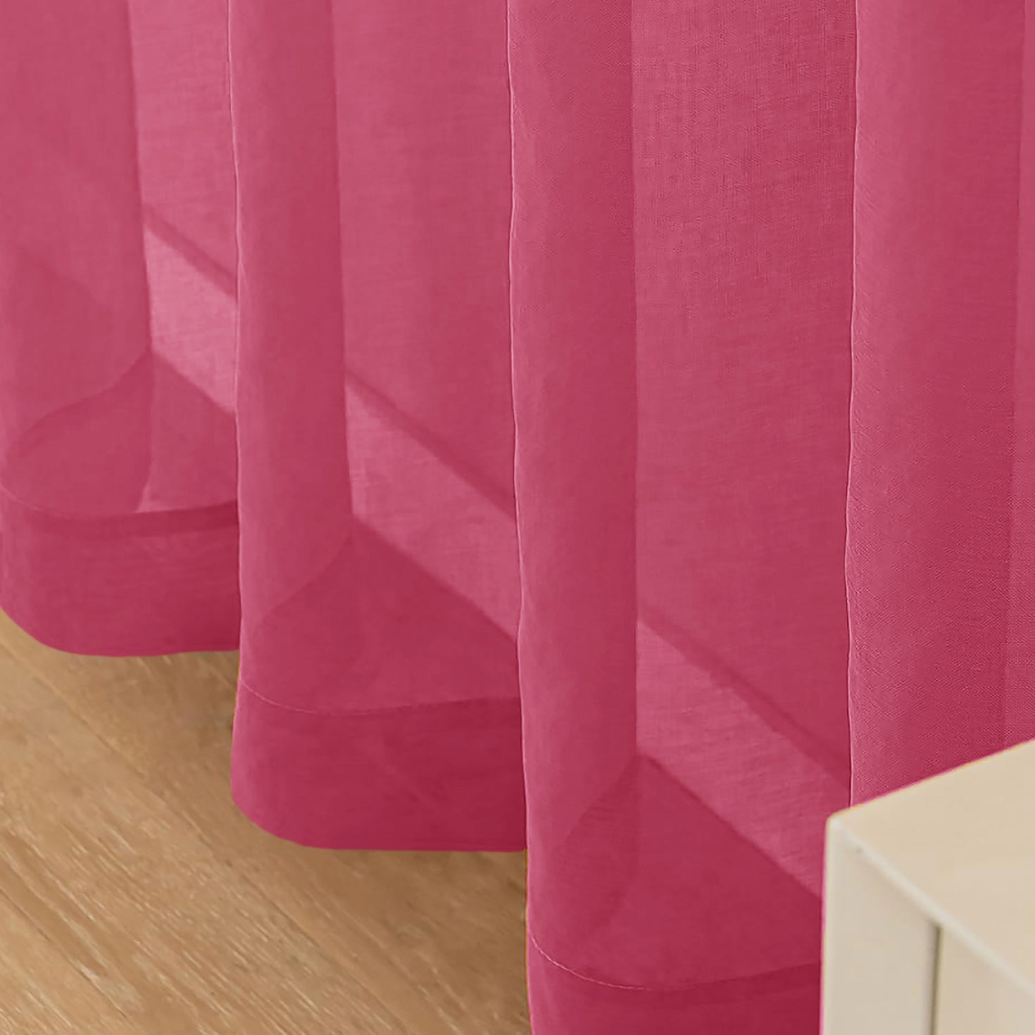 84" Inches Long - Hot Pink Sheer Window Rod Pocket Curtain Set (2 Panels)