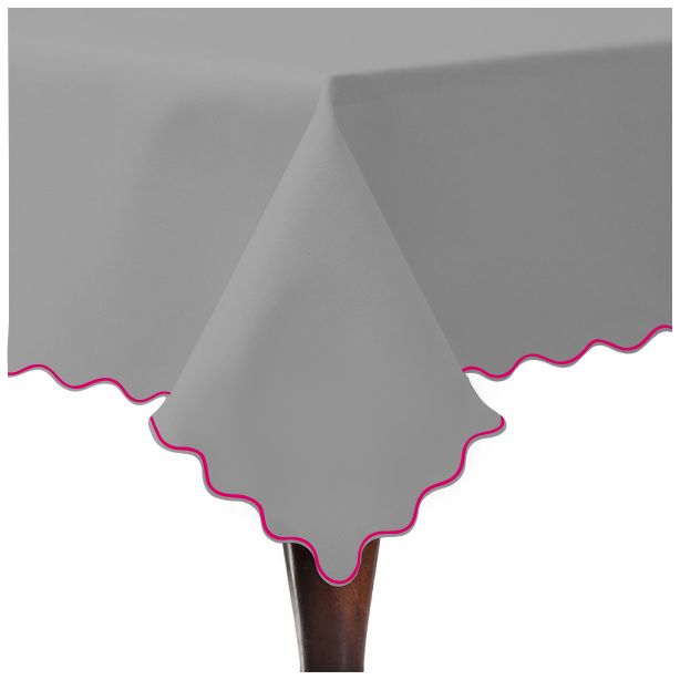 Scallop Embroidery Sateen Cotton Solid Table Cloth - Light Grey