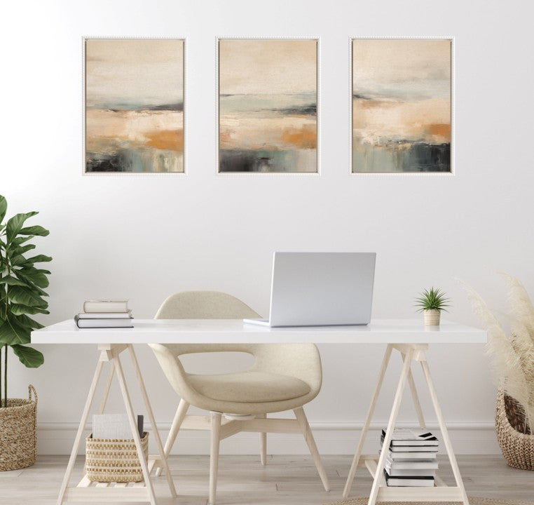 Sylvie Blue Beach Ocean Coastal Abstract Framed Canvas Art Set by The Creative Bunch Studio