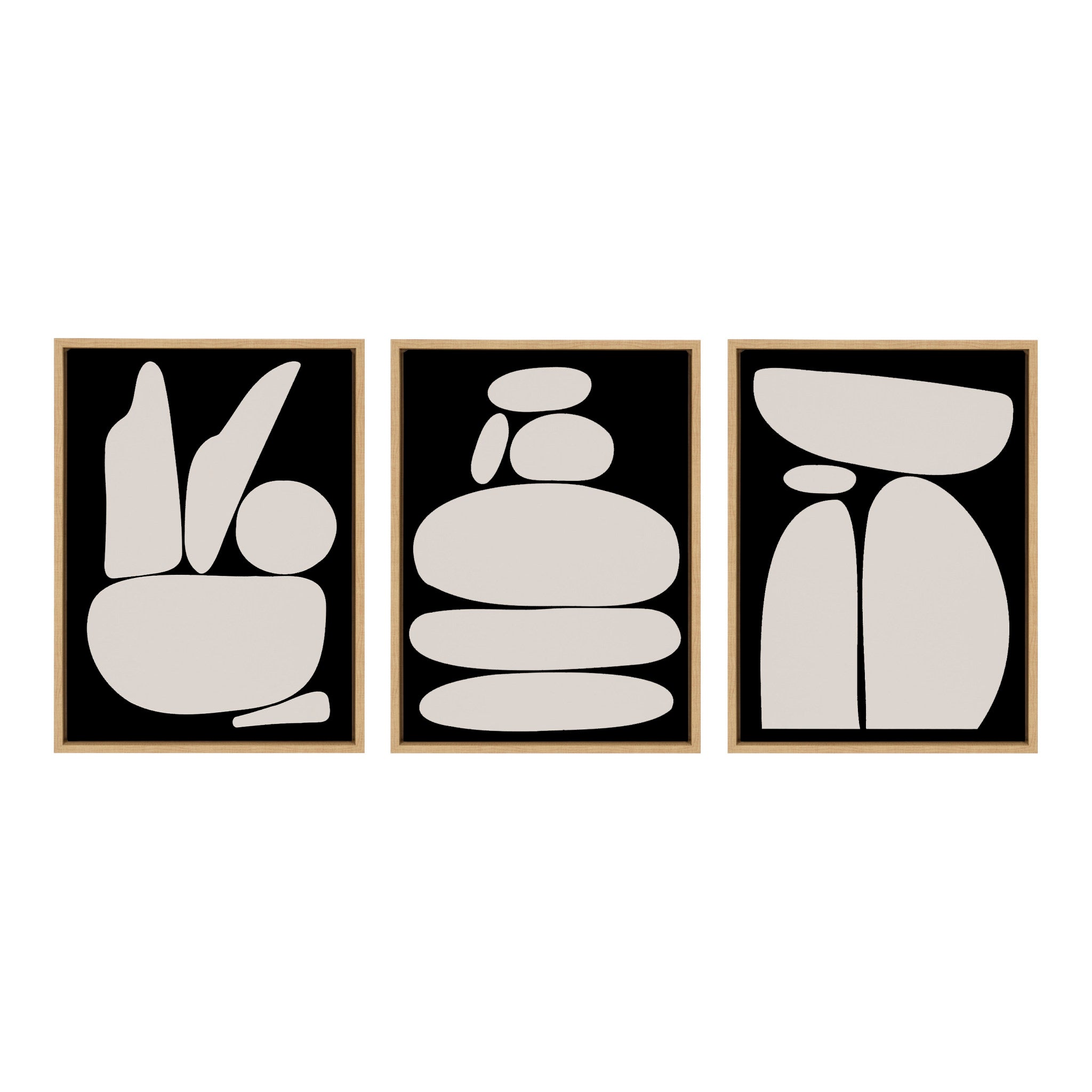 Sylvie Zen Rock Garden Black and Tan Framed Canvas Set by The Creative Bunch Studio
