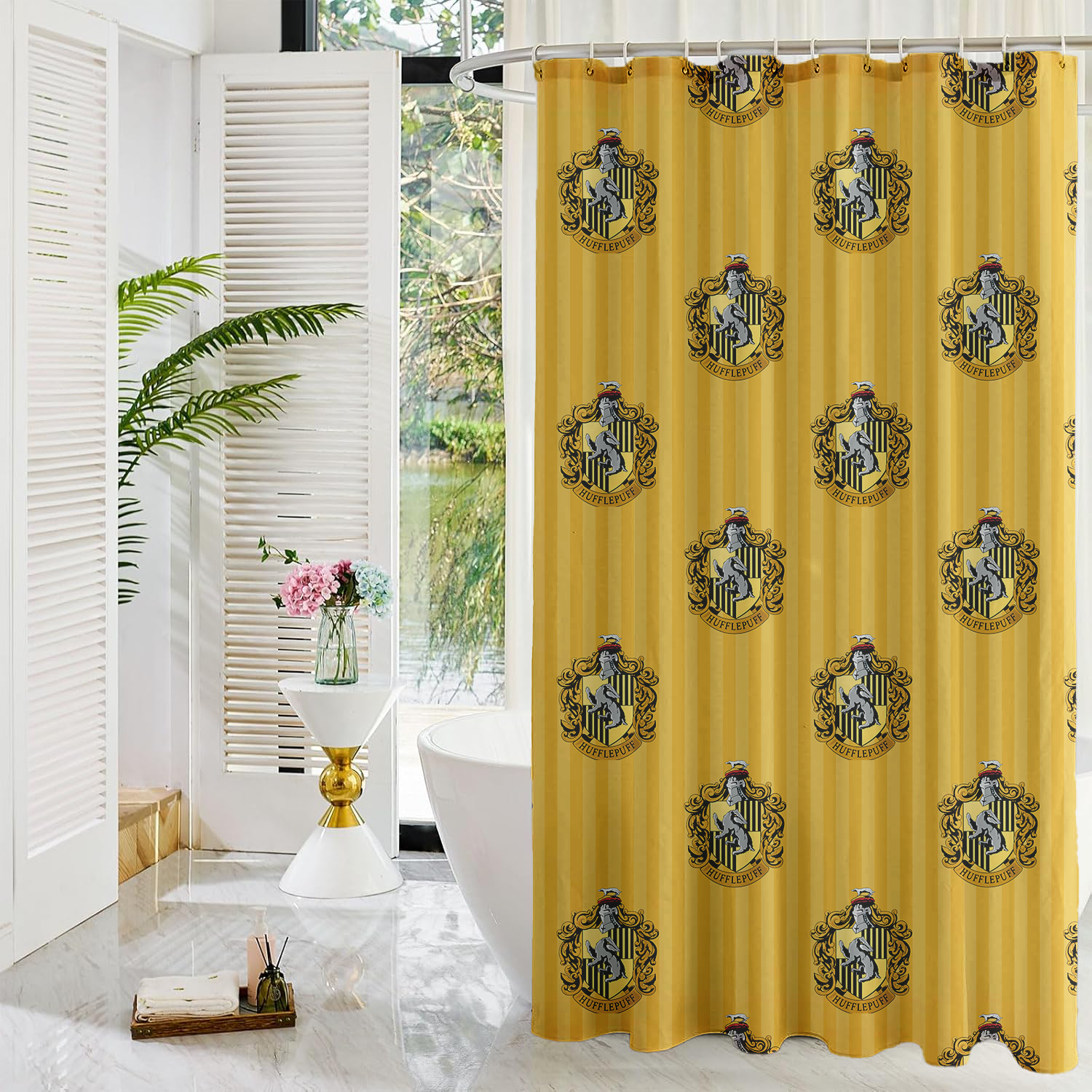 Harry Potter Shower Curtains | Gryffindor, Slytherin, Hufflepuff, Ravenclaw | Linen Fabric-1