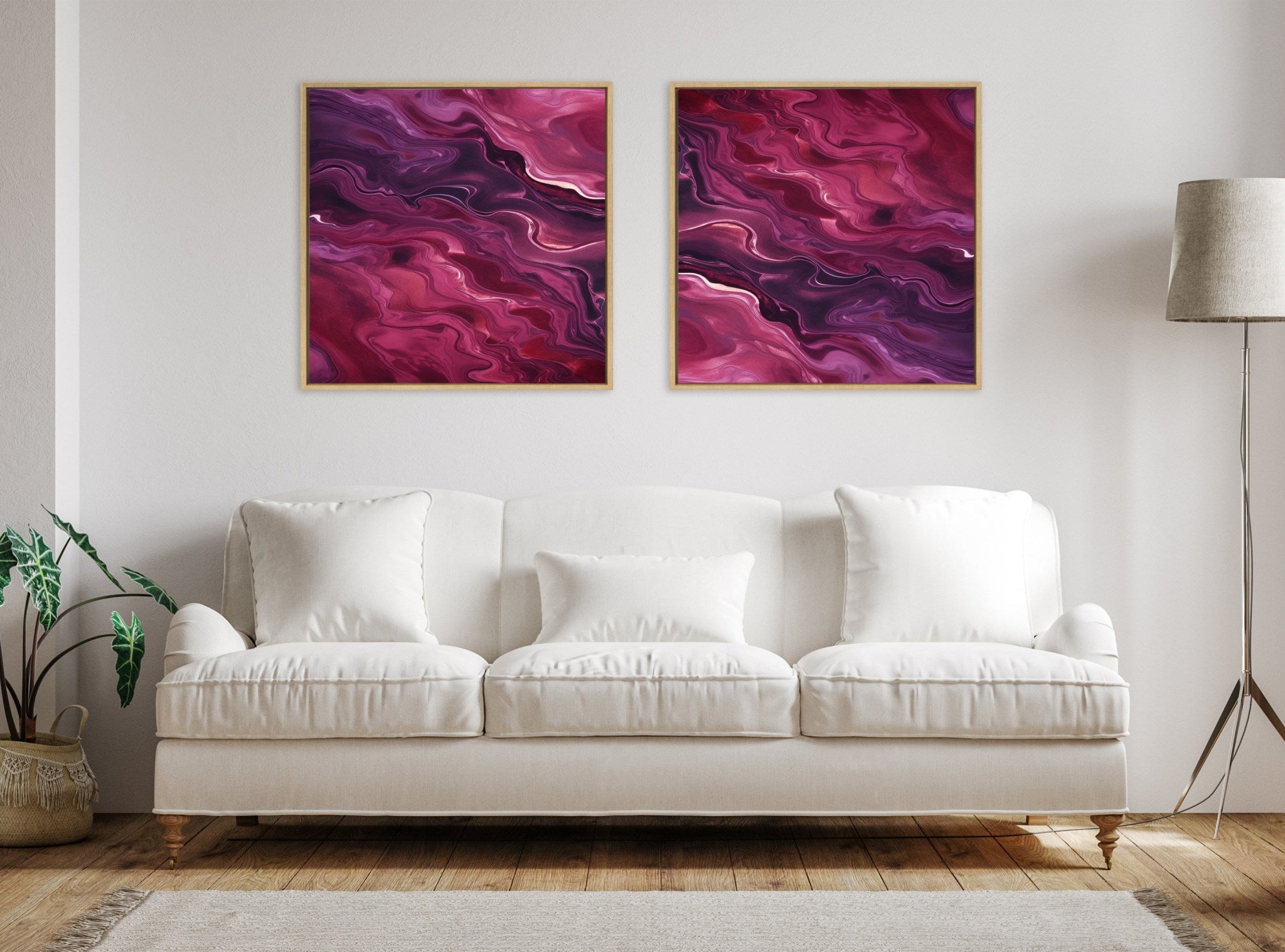 Sylvie Tonal Abstract Purple Plum Framed Canvas by The Creative Bunch Studio