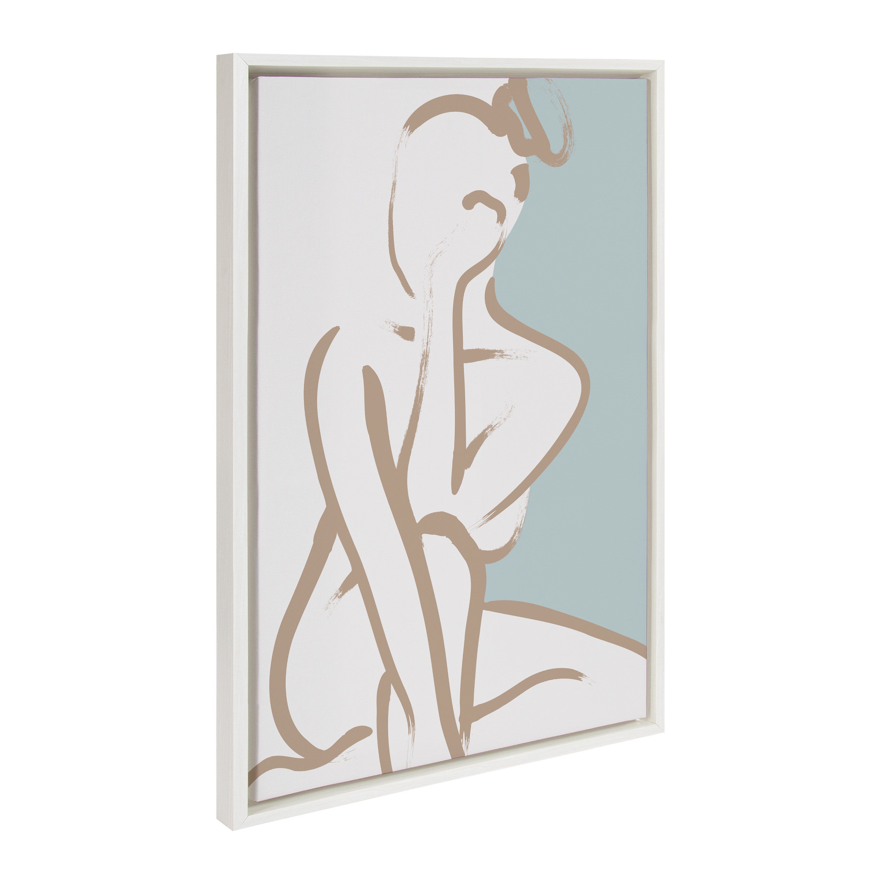 Sylvie Simple Romantic Line Art Drawing 1 Tan and Teal Framed Canvas by The Creative Bunch Studio