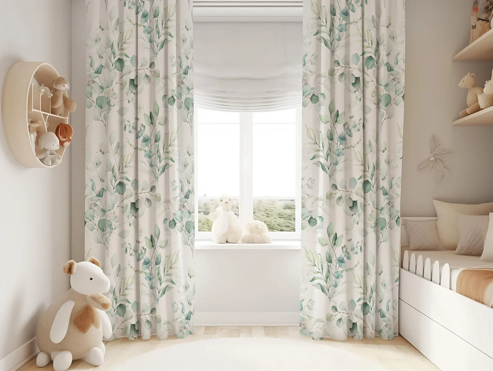 Botanical Linen Curtains - Pinch Pleat Window Drapes - Leaf Print for Living Room & Bedroom-1