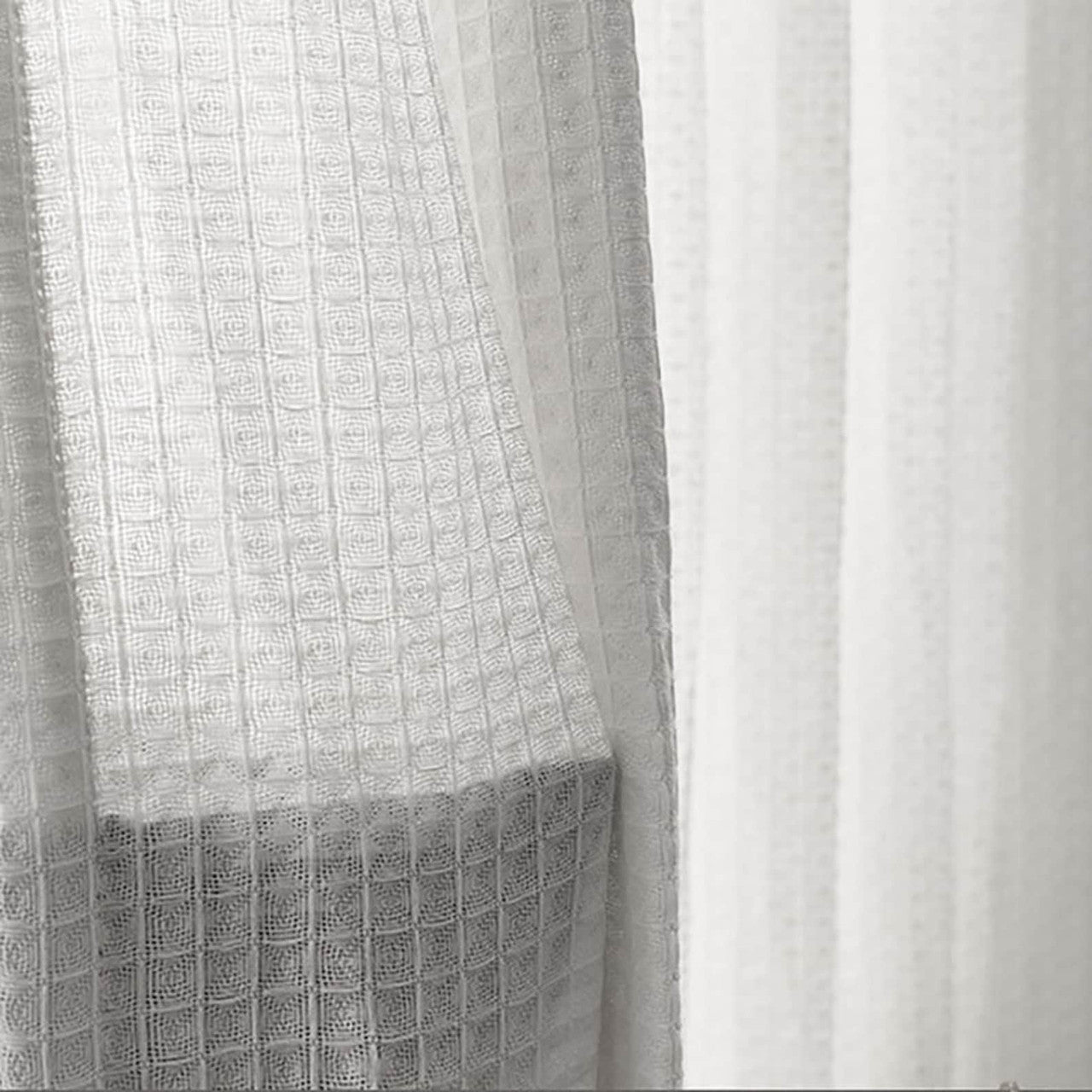 Light Grey Waffle Weave Curtains | Privacy Semi-Sheer | 4 Heading Styles | Standard & Custom Sizes-4