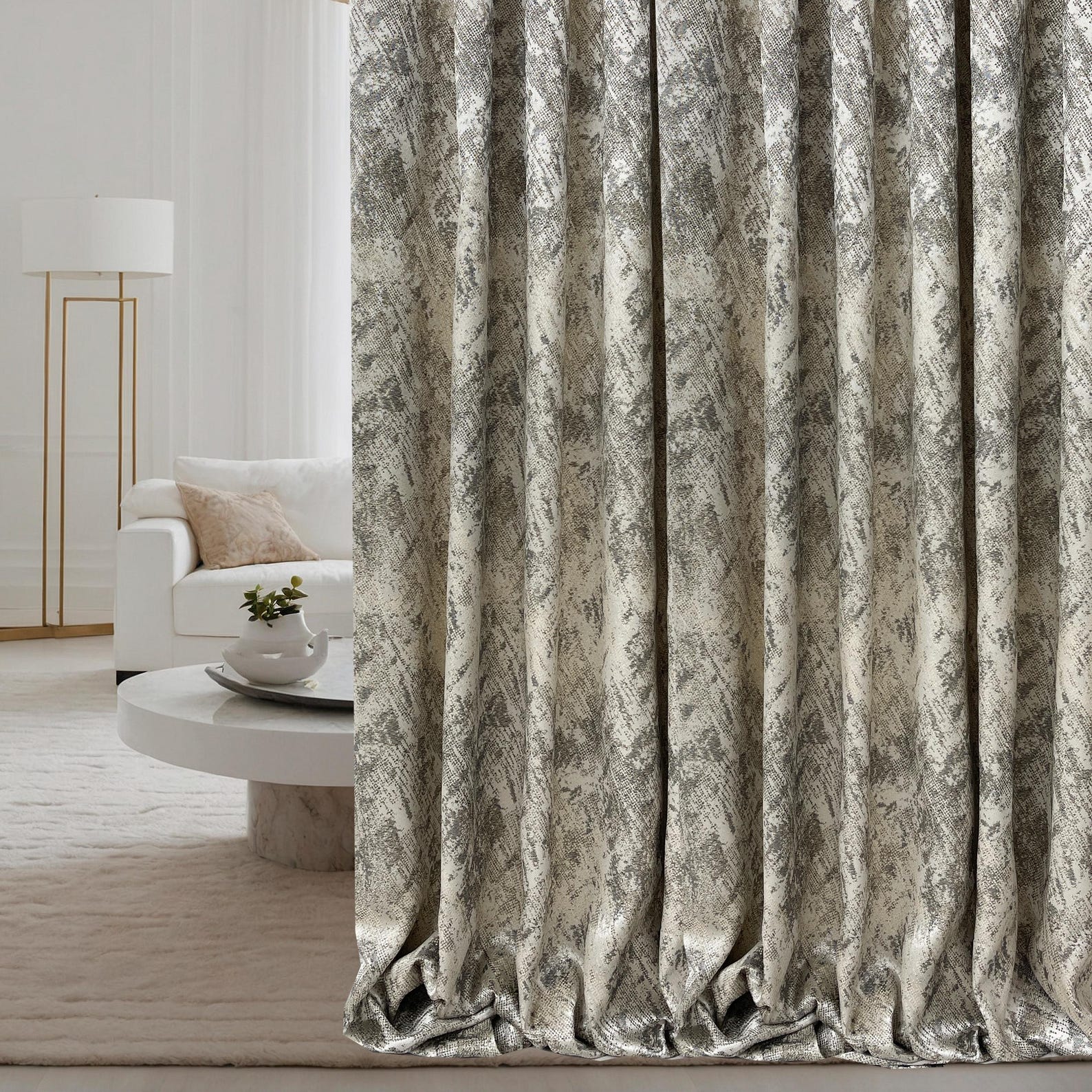 Textured Luxury Abstract Jacquard Cotton Curtains - Light Filtering or Blackout Window Drapes-3