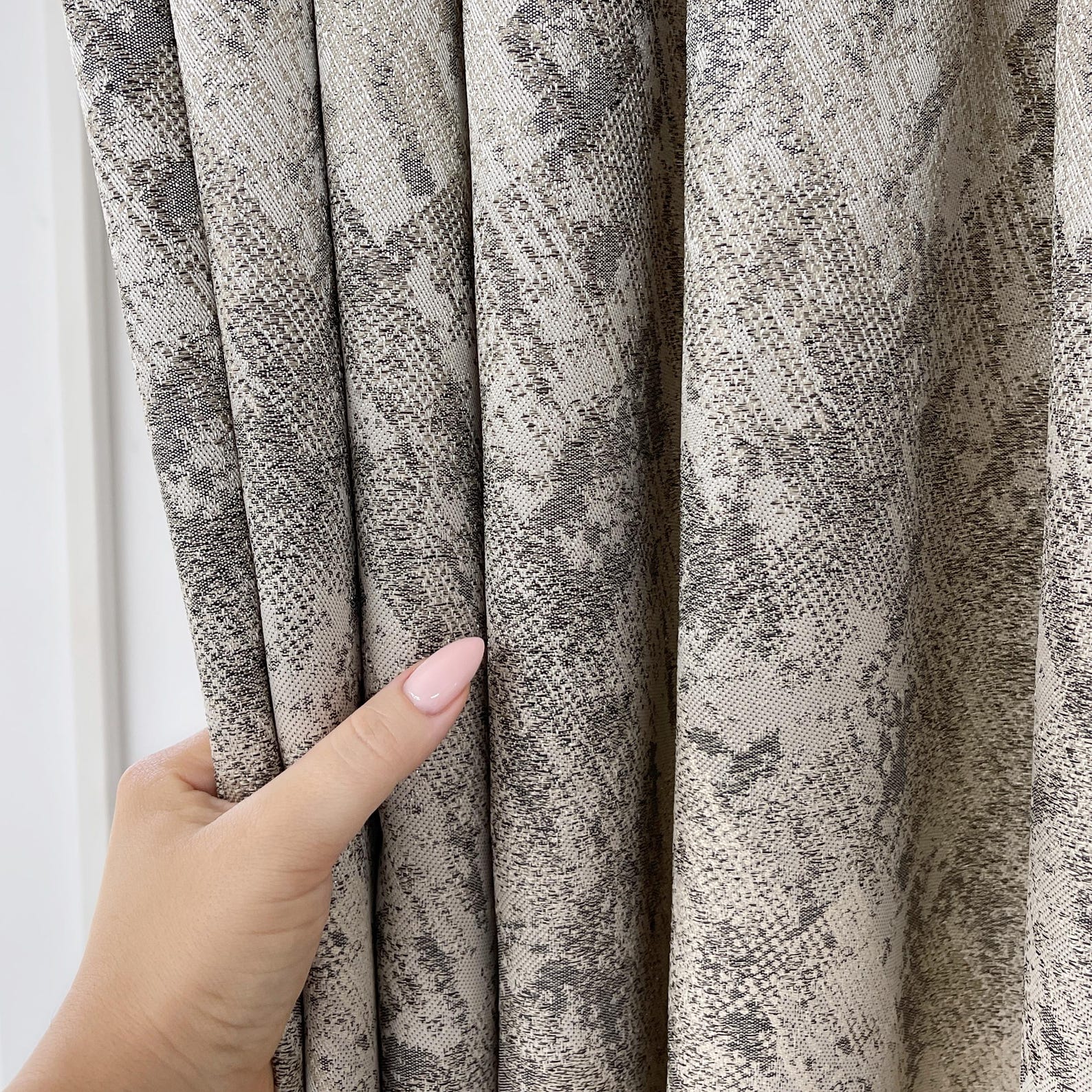Textured Luxury Abstract Jacquard Cotton Curtains - Light Filtering or Blackout Window Drapes-0