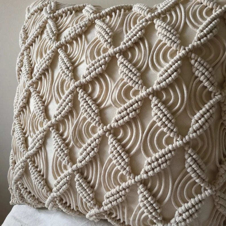 Macrame Cushion Cover 40x40cm | Boho Cushion Cover | Off White Cushion Cover | Cotton Cushion Cover | Textured Cushion Cover-1