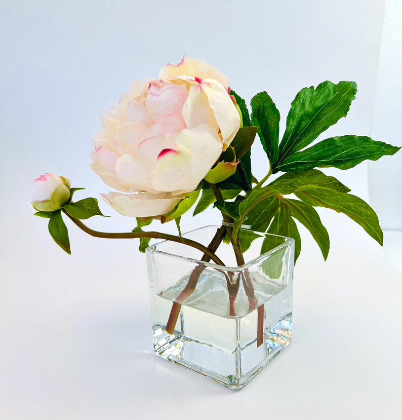 Peony Flower Arrangement in Glass Vase - 10"