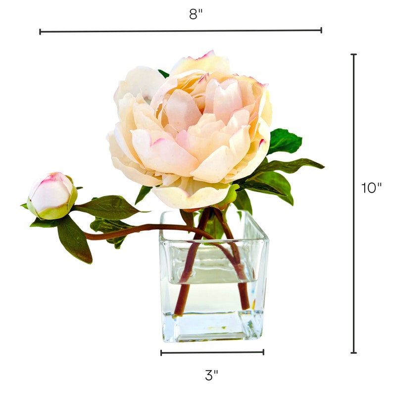 Peony Flower Arrangement in Glass Vase - 10"-1
