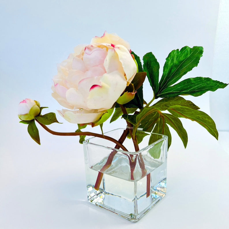 Peony Flower Arrangement in Glass Vase - 10"-4