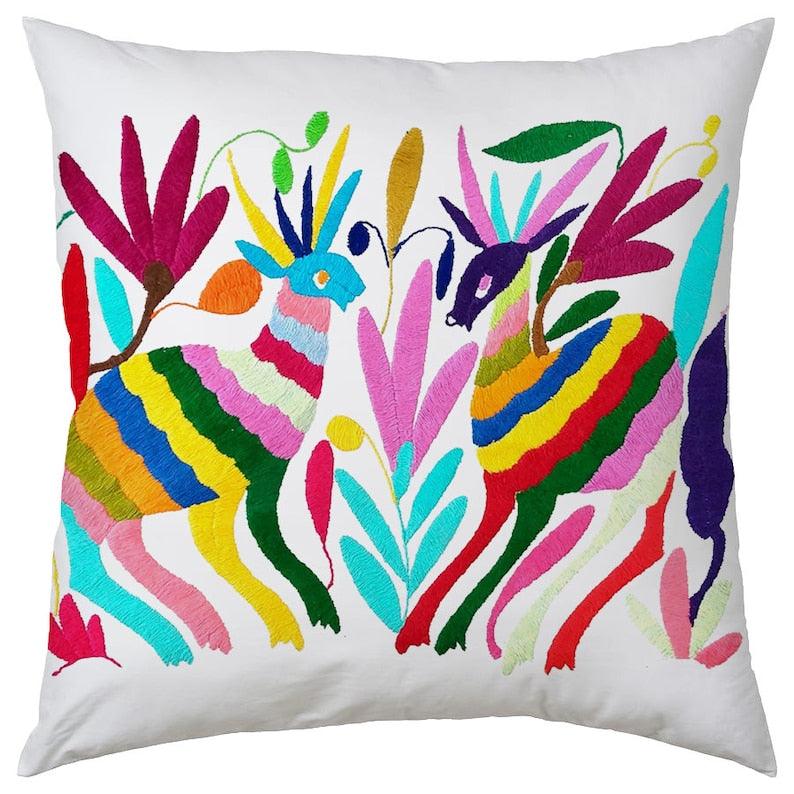 Set of 4 | Mexican Decorative Cushion Covers | Otomi Design Covers | Cotton Linen Fabric | Embroidered | With OR Without Insert - PRHOMZ