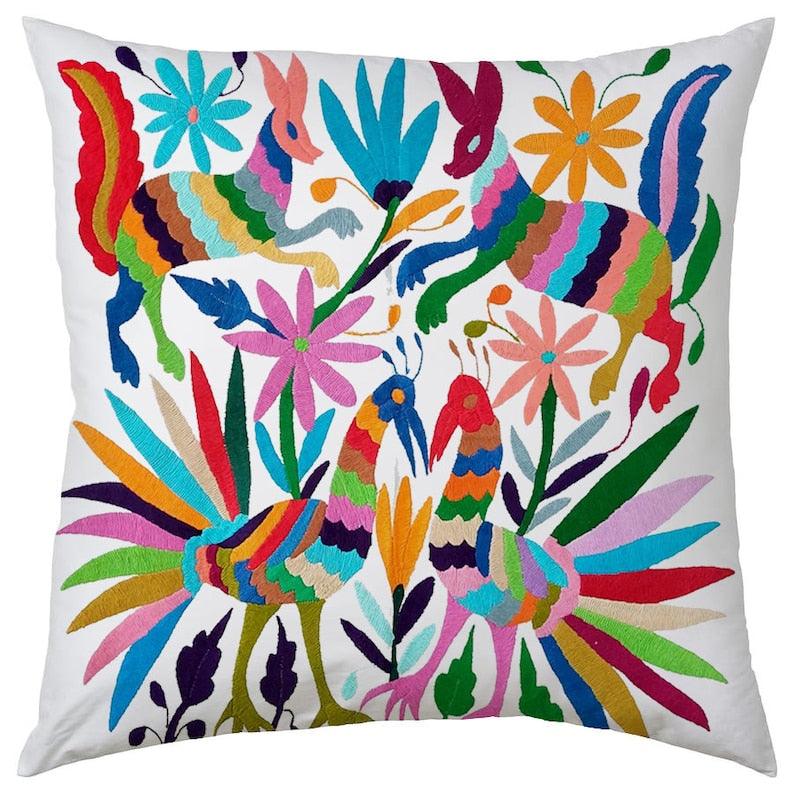 Set of 4 | Mexican Decorative Cushion Covers | Otomi Design Covers | Cotton Linen Fabric | Embroidered | With OR Without Insert - PRHOMZ