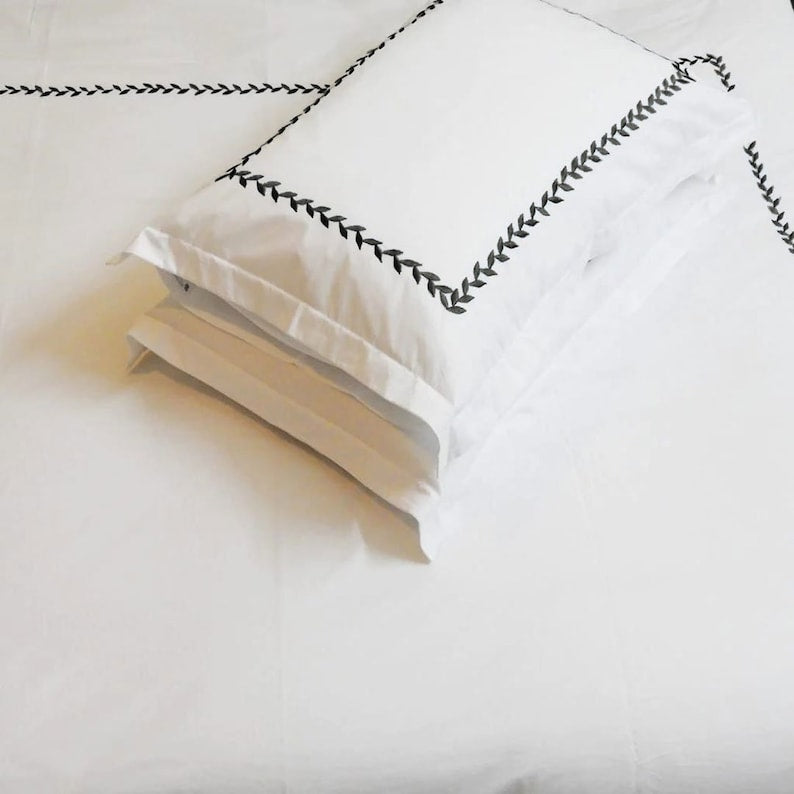 Willow Leaves - Cotton Sateen Embroidered Edge Duvet Cover Sets-7