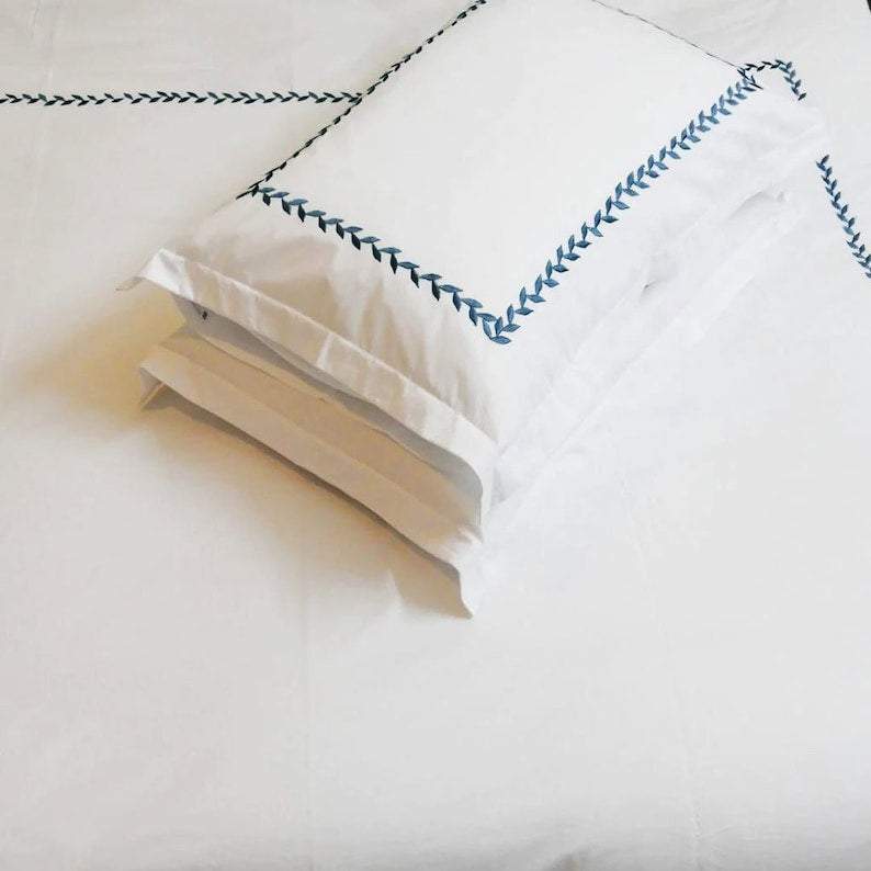 Willow Leaves - Cotton Sateen Embroidered Edge Duvet Cover Sets-8