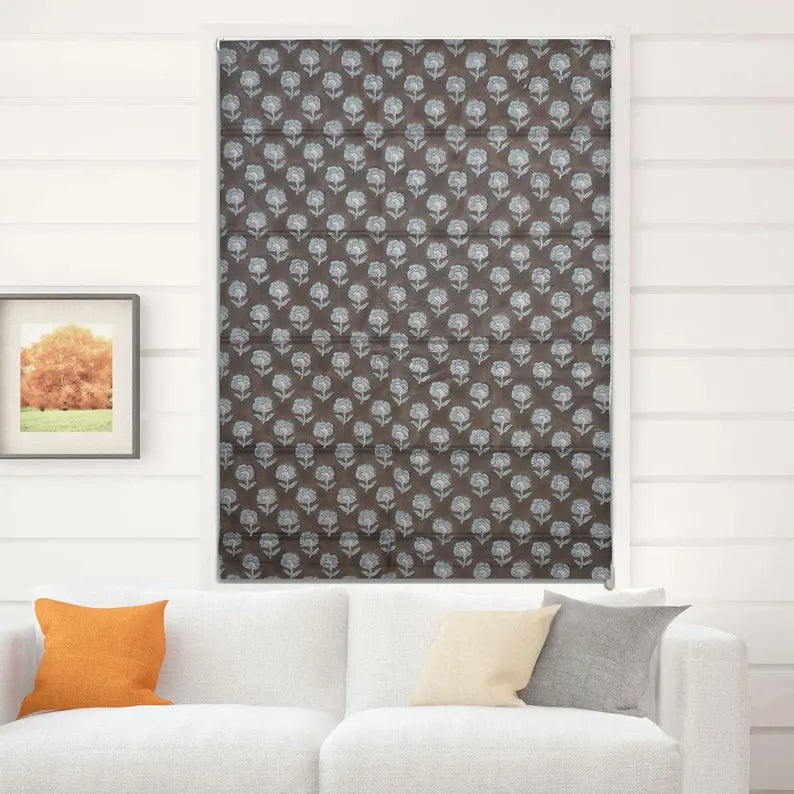 Pure Linen Block Print Blackout Window Blind - Rohini