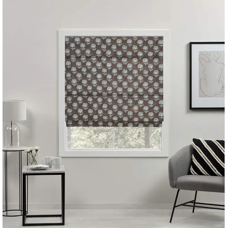 Pure Linen Block Print Blackout Window Blind - Rohini