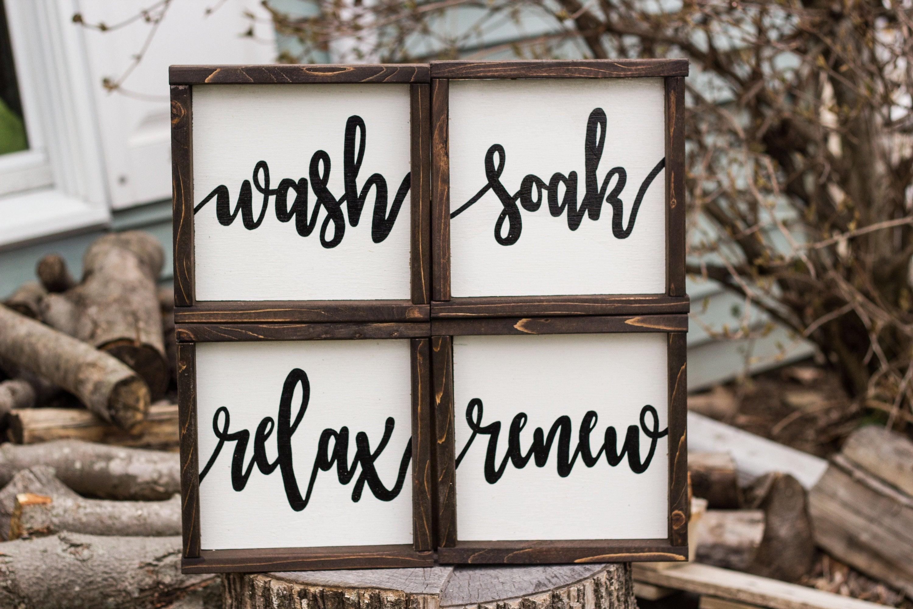Wash Soak Relax Renew Bathroom Sign Set - PRHOMZ