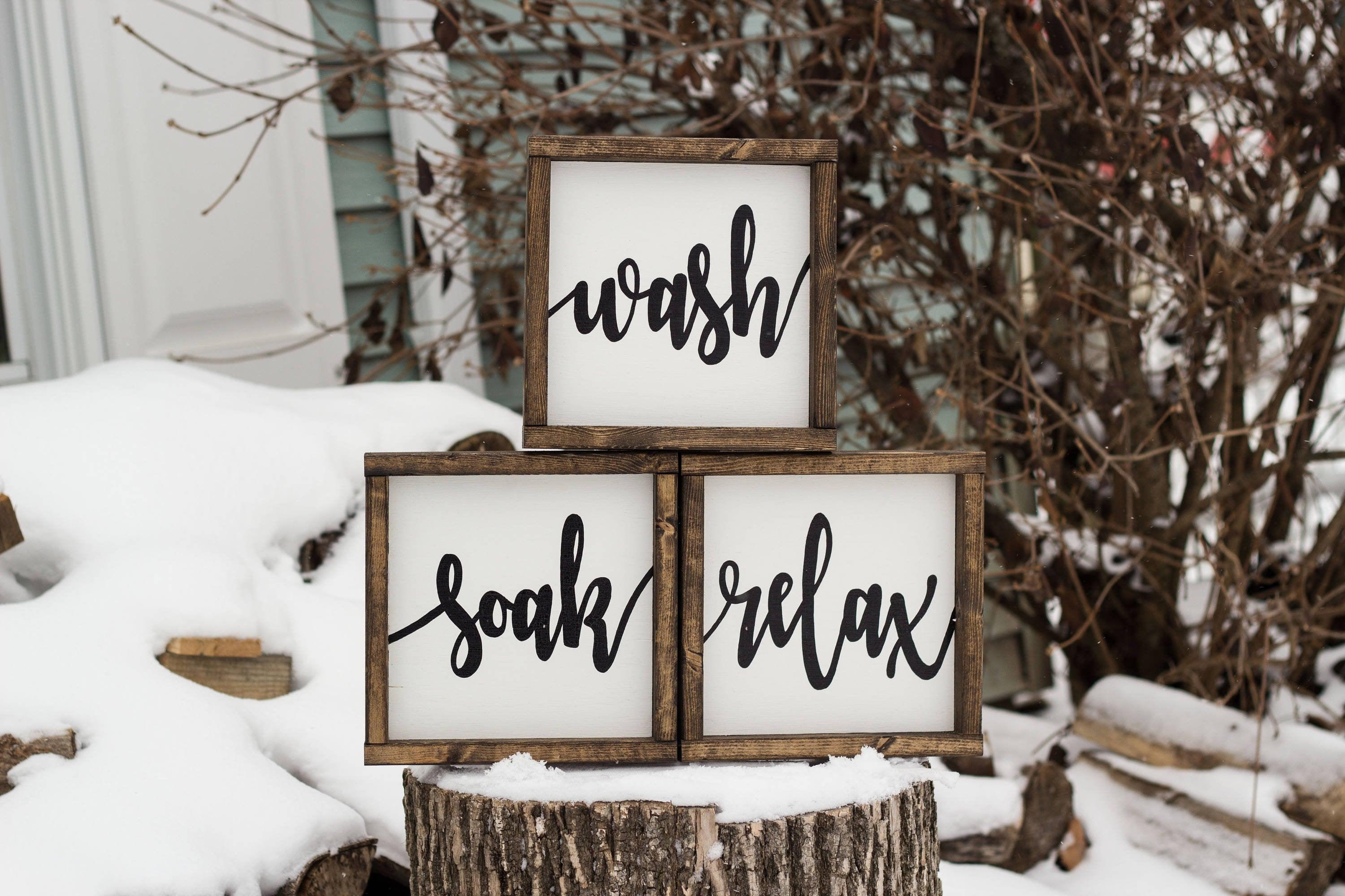 Wash Soak Relax Renew Bathroom Sign Set - PRHOMZ