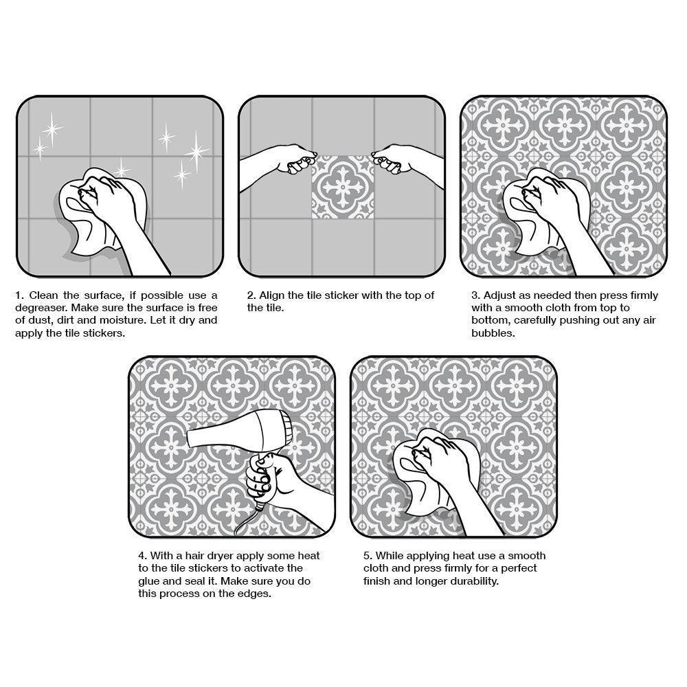 Tile Stickers, Carrelage Adhésif, Backsplash Stickers, Tile Decal, Stair Stickers, Stickers Carrelage, Fliesenfolie, Pack of 32 - SKU:BEPA - PRHOMZ