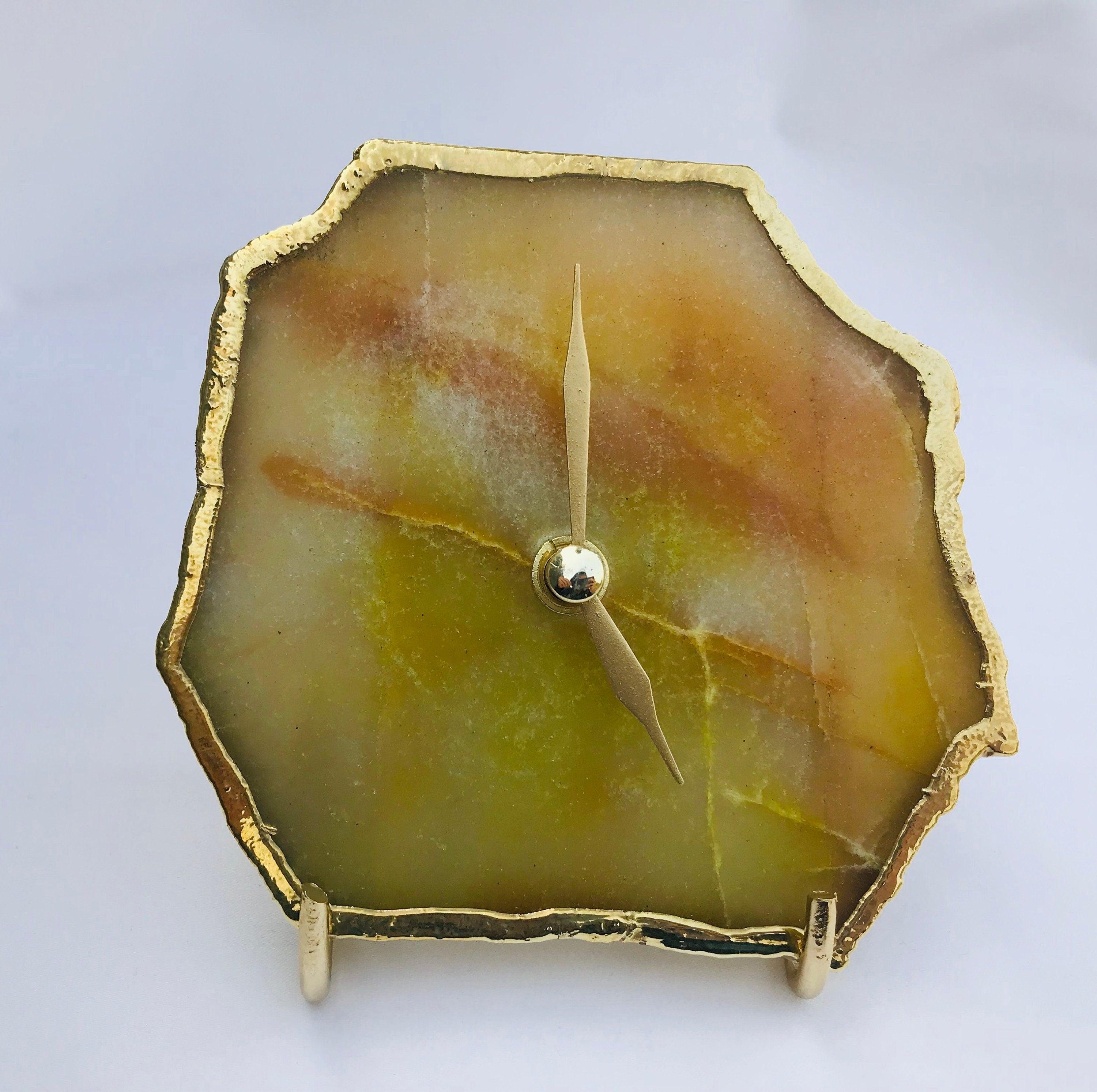 Mustard Agate Aventurine Desk/Wall Clock/Personalised Momento - PRHOMZ