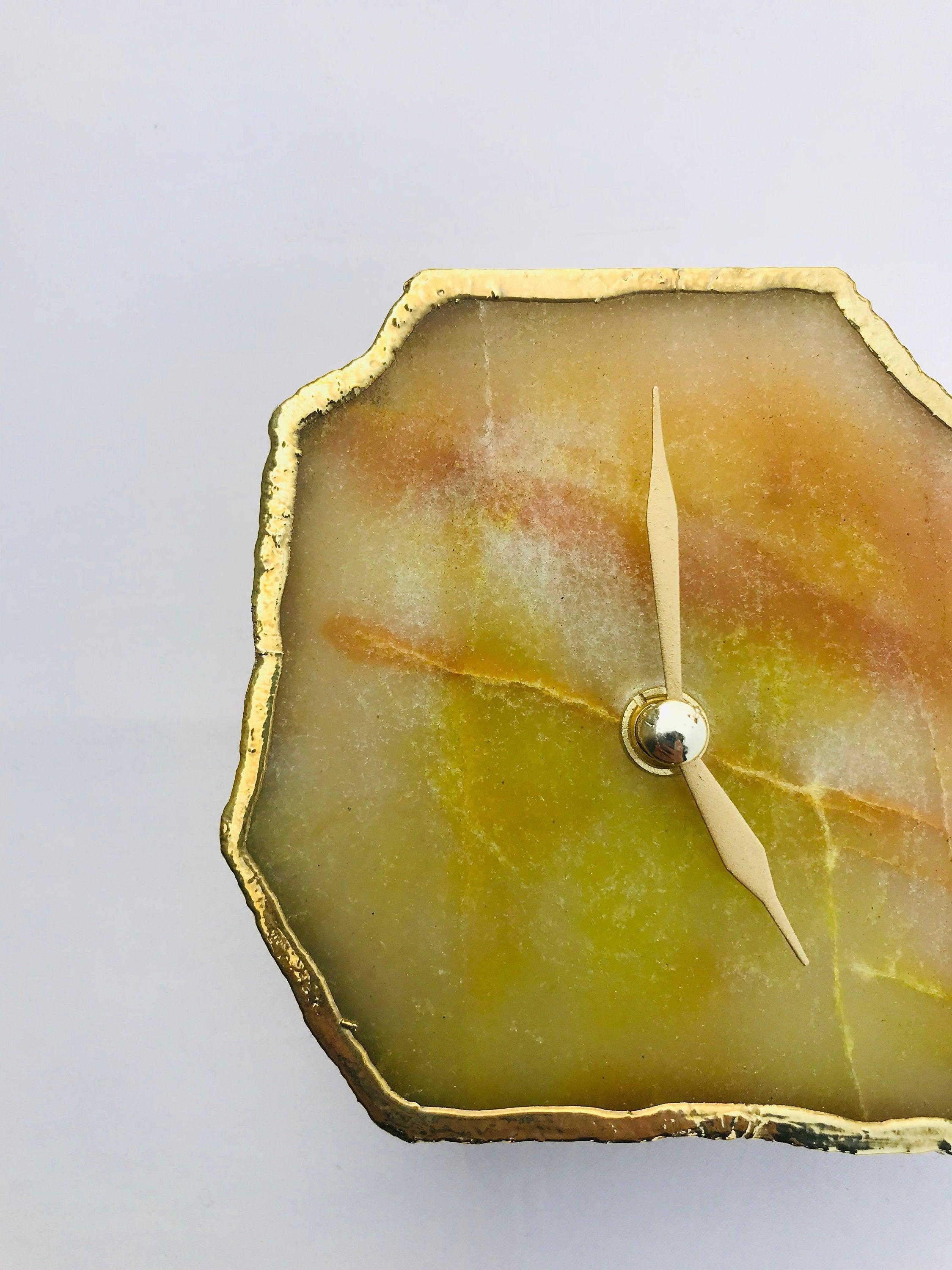 Mustard Agate Aventurine Desk/Wall Clock/Personalised Momento - PRHOMZ
