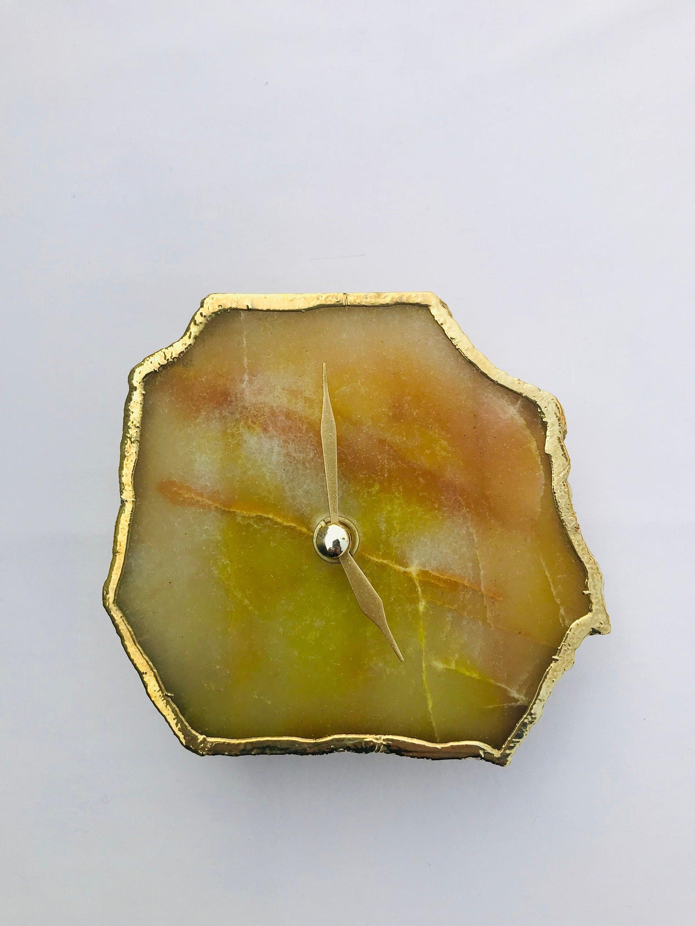 Mustard Agate Aventurine Desk/Wall Clock/Personalised Momento - PRHOMZ