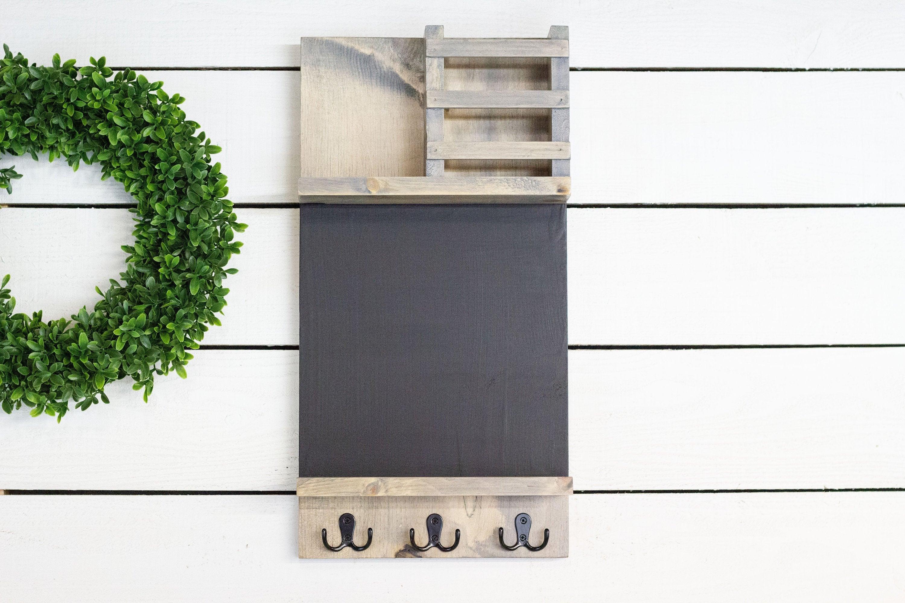 Home Organization Command Center, Chalkboard Mail Holder with Key Hooks - PRHOMZ