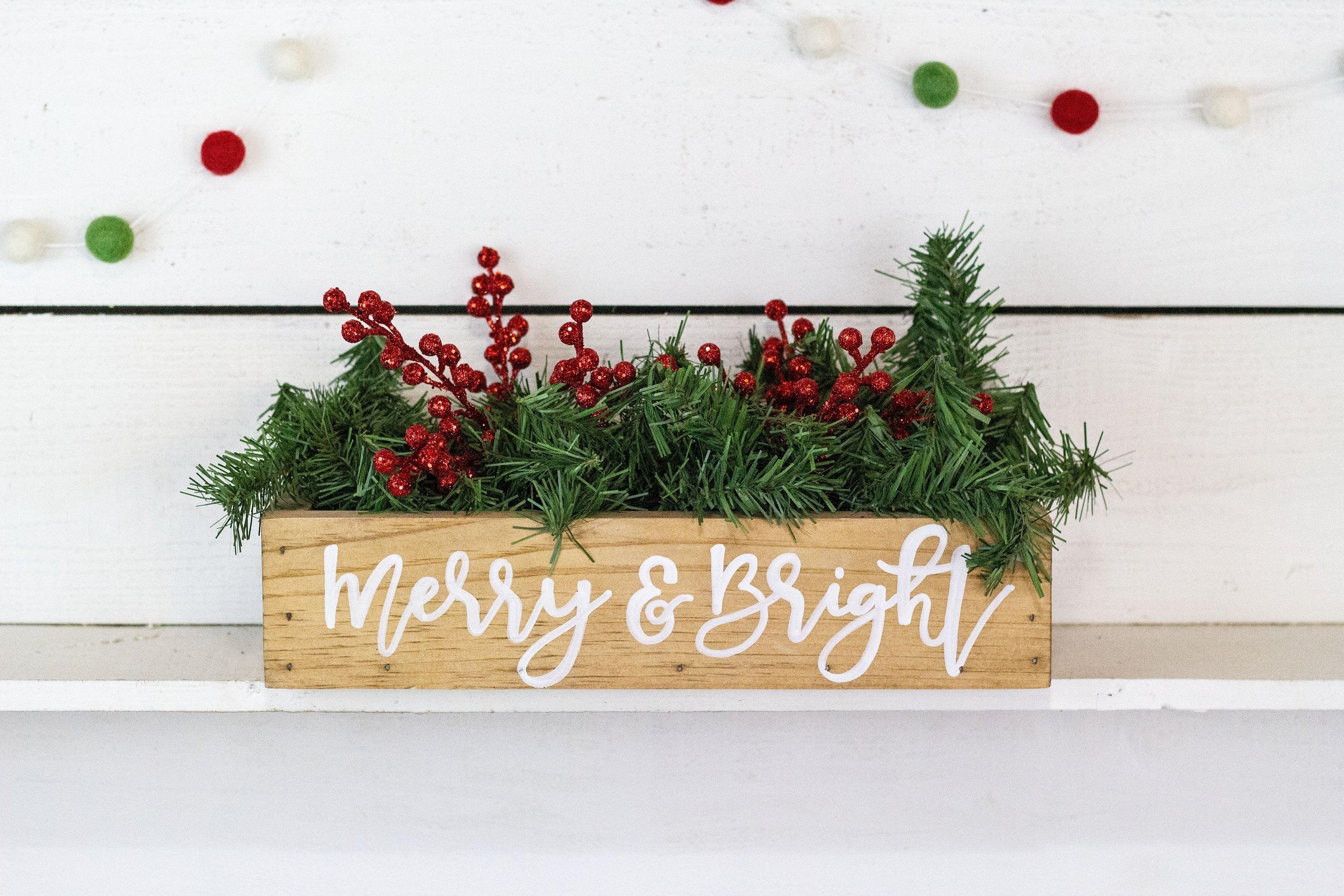 Merry + Bright Christmas Centerpiece, Wood Box - PRHOMZ