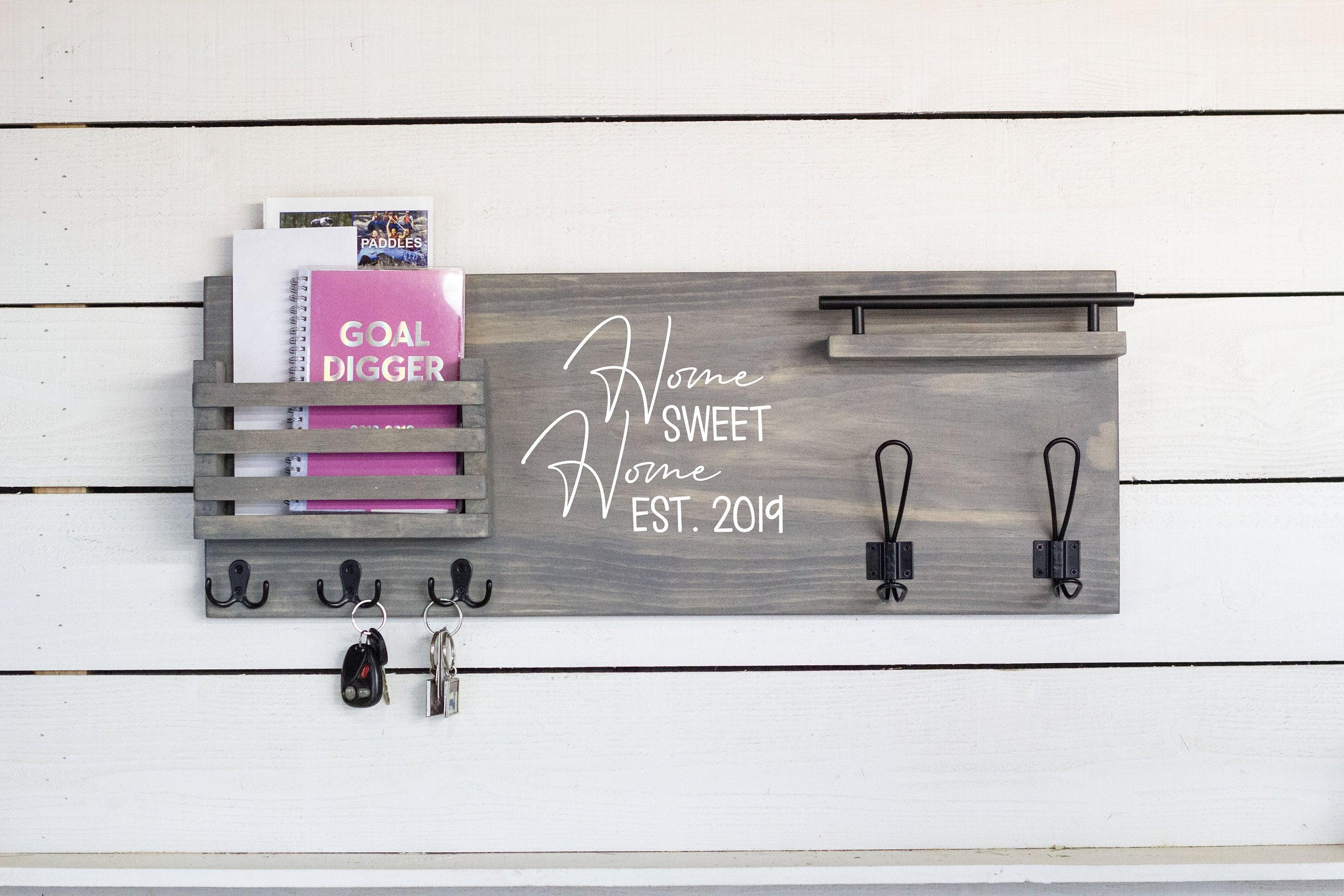 Coat Rack Mail Holder with Key Hooks and Small Shelf. - PRHOMZ