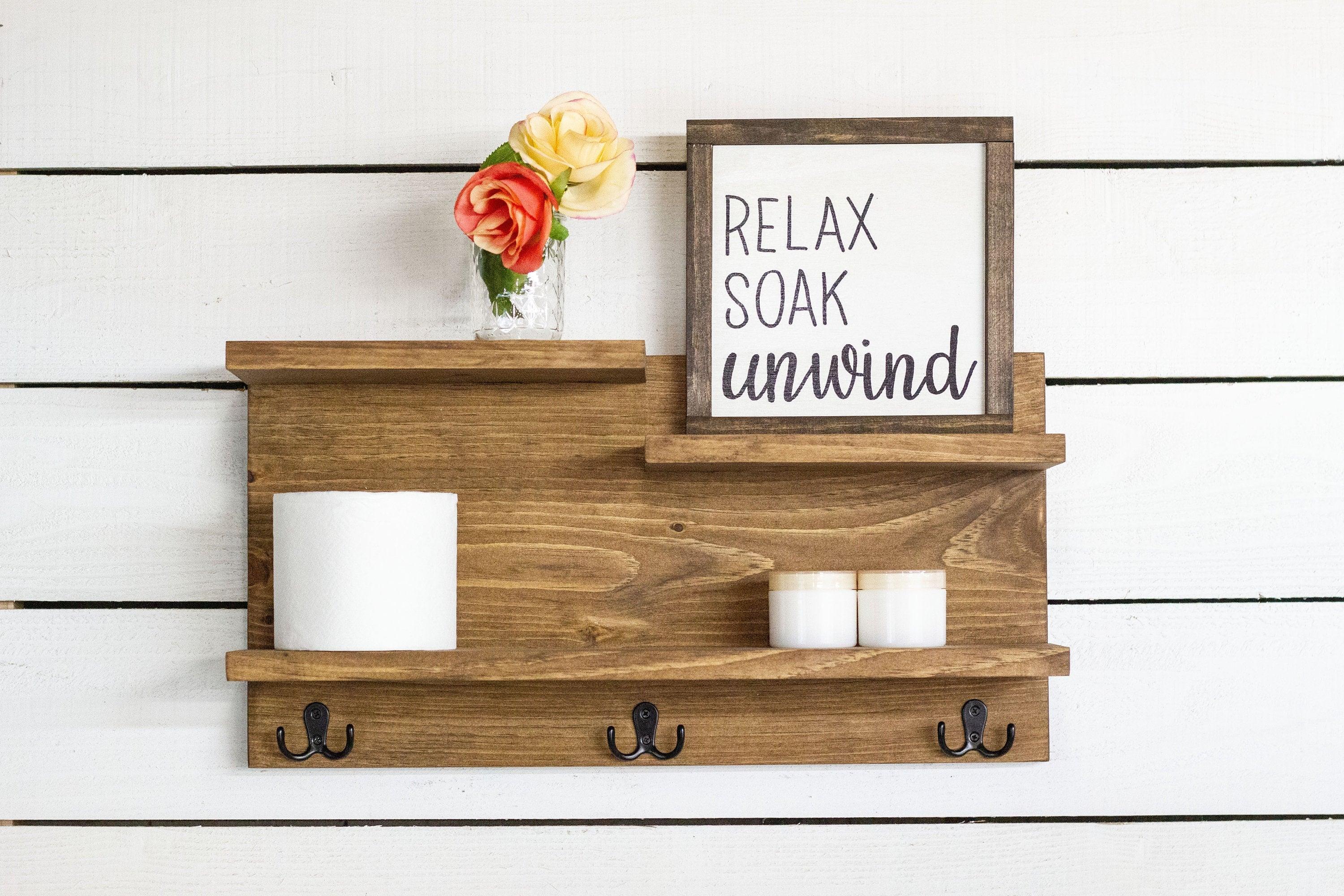 Bathroom Wall Shelf with 3 Double Towel Hooks - PRHOMZ