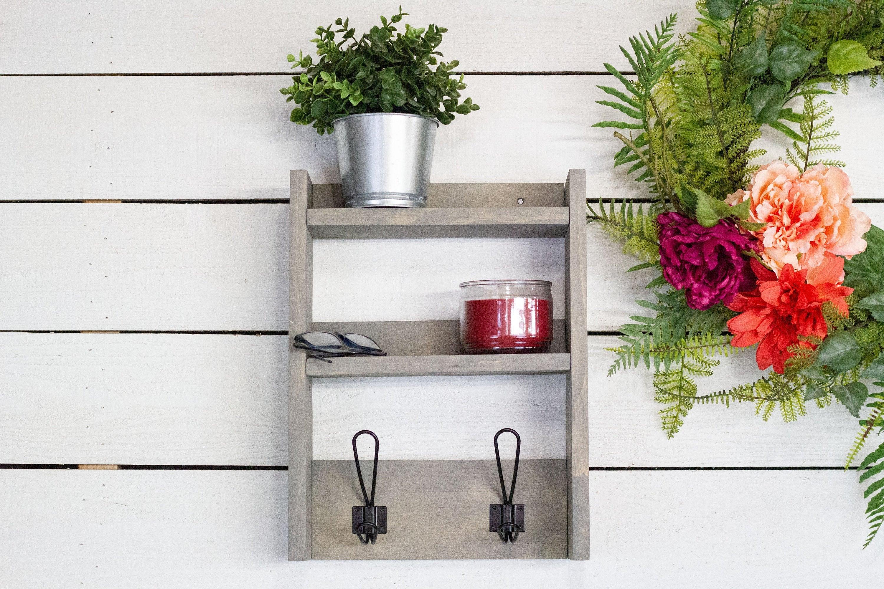 Farmhouse Style Coat Hooks and Wooden Shelf, Wall Mounted Entryway Shelf - PRHOMZ