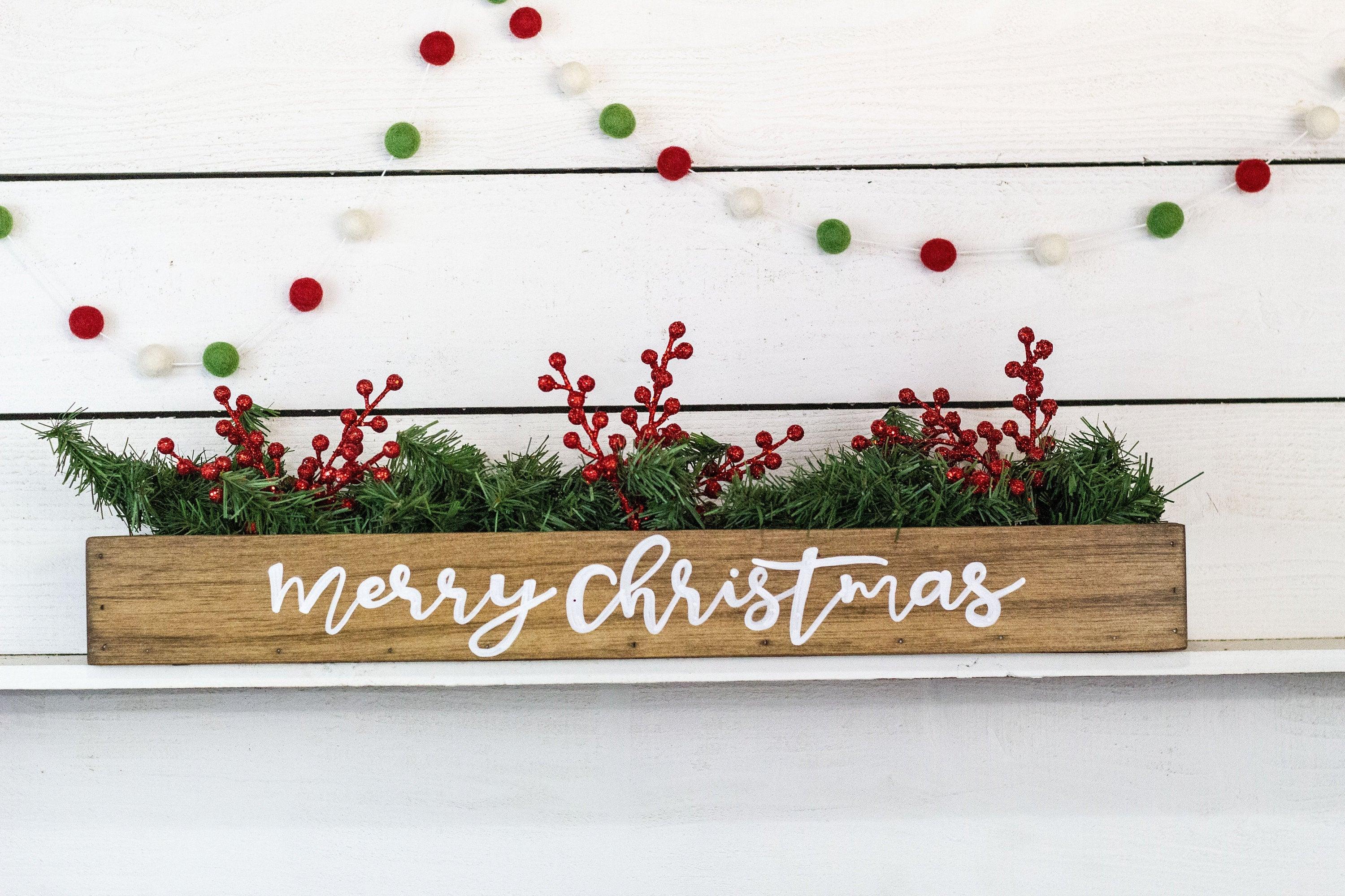 Merry + Bright Christmas Centerpiece, Wood Box - PRHOMZ