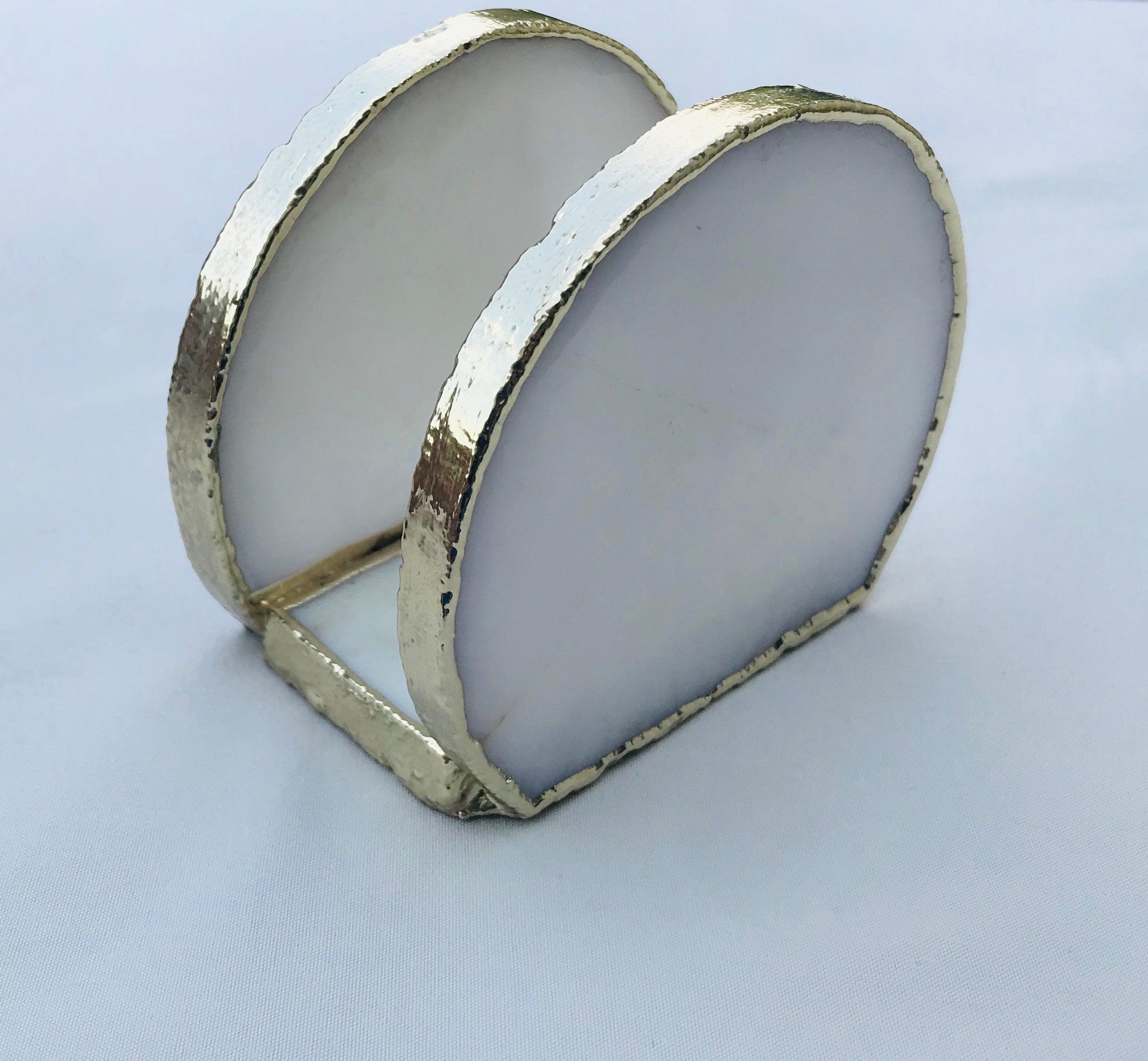 Hand Rounded White Agate Napkin Holder/Natural Stone Napkin Holder/Paper Napkin Holder/Desk Napkin Holder/Picnic Holder - PRHOMZ