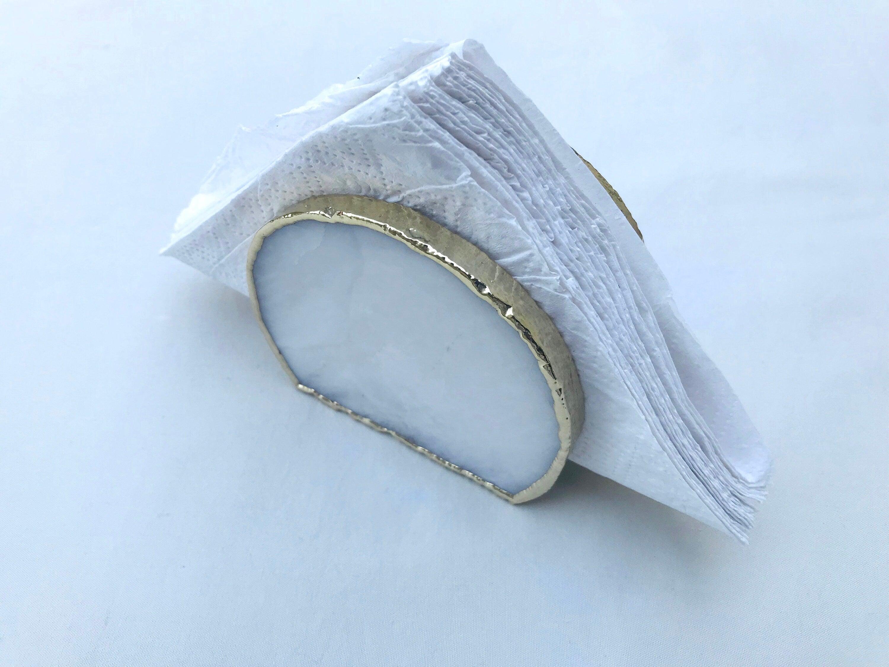 Hand Rounded White Agate Napkin Holder/Natural Stone Napkin Holder/Paper Napkin Holder/Desk Napkin Holder/Picnic Holder - PRHOMZ